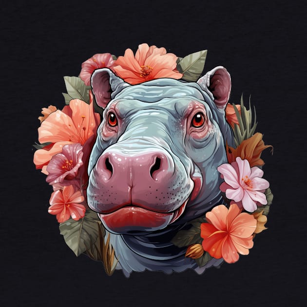 Hippopotamus colorful floral Illustration by Ross Holbrook